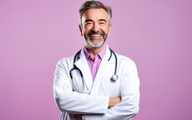 Fototapeta premium happy smiling Doctor on solid color background
