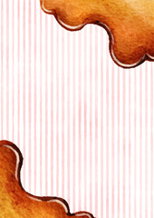 水彩のチョコレートとストライプ柄のフレーム