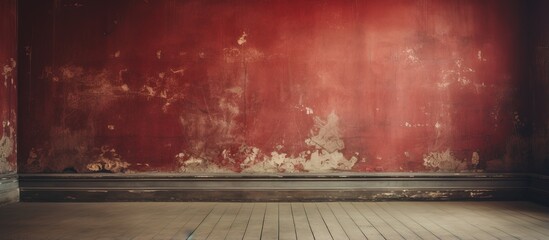 Old and grungy room with vintage red wallpaper