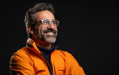 Obraz premium Happy smiling Electrician wearing reflective work clothes