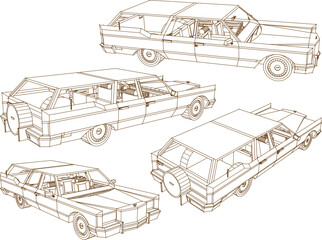 Vector sketch illustration of vintage classic car design of rich people in museum collection