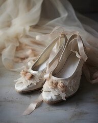 a pair of wedding shoes - obrazy, fototapety, plakaty