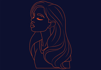woman with long hair line art