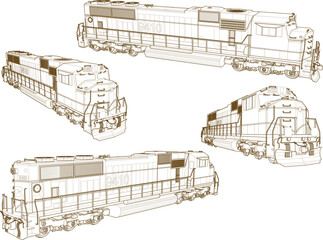 Vector sketch illustration of vintage classic train design without carriages