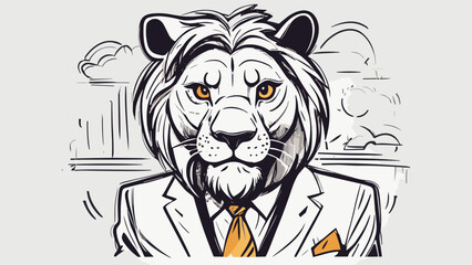 Lion carton character with formal dress vector image. Illustration of cute lion design graphic on the white background