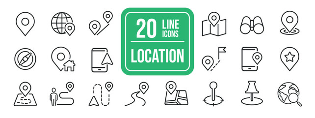 Map location thin line icons. Editable stroke. For website marketing design, logo, app, template, ui, etc. Vector illustration.