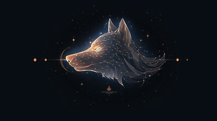 Wolf head with crescent moon