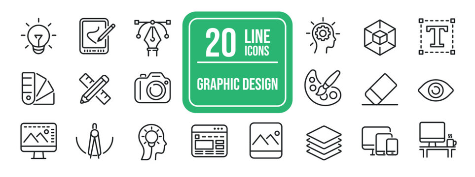 Graphic design thin line icons. Editable stroke. For website marketing design, logo, app, template, ui, etc. Vector illustration.