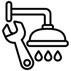 Shower Head Replacement black outline icon, related to plumbing service.