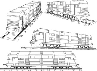 Vector sketch illustration of vintage classic old locomotive train transportation design
