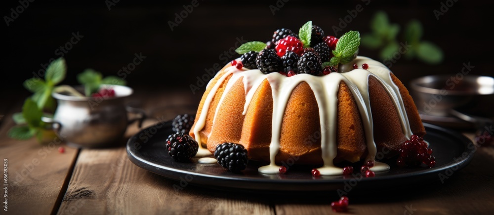 Wall mural Bundt cake with vanilla glaze and beans