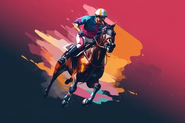 Muurstickers A 3d graphic illustration of a person riding a horse © Tarun