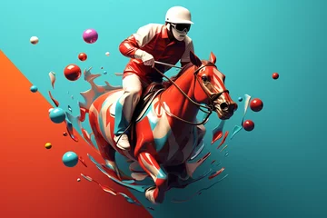 Gordijnen A 3d graphic illustration of a person riding a horse © Tarun