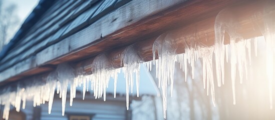 Icicles hanging from a roof.