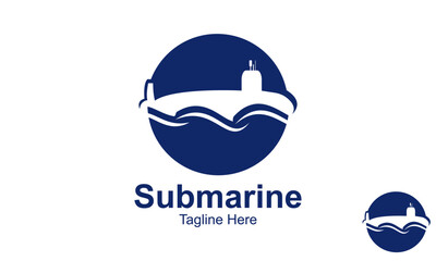 Negative Space Submarine Logo Design Template With Water Wave.