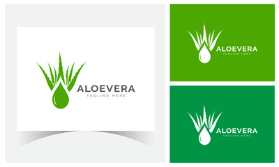 Aloe Vera Logo Design Template With Water Drop. Aloe vera plant, leaves Logo. Herbaceous plant and drop vector design. Aloe Vera gel logotype.