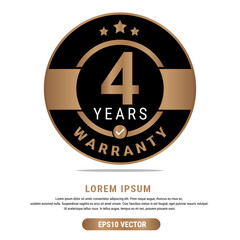 4 Year warranty vector art illustration in emas color with fantastic font and white background. Eps10 Vector