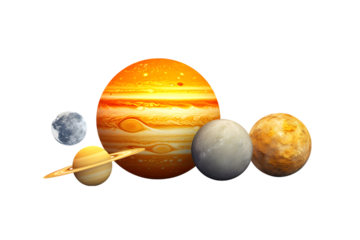 Planets in solar system. Moon and the sun, mercury and earth, mars and venus, jupiter or saturn and pluto 3D rendering. generative ai.