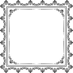 Classic black and white vintage square frame with arabesques and orient elements. Abstract ornament with place for text. Vintage pattern