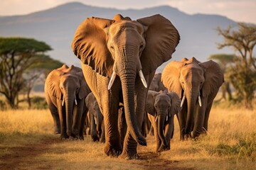 Fototapeta na wymiar Explore the awe-inspiring power of a mighty elephant leading its herd