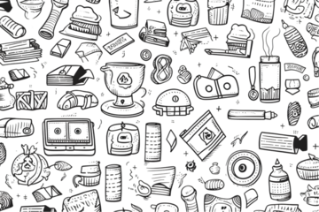 Seamless pattern on the theme of money and finance in a simple black and white doodle style isolated on white background. generative ai.