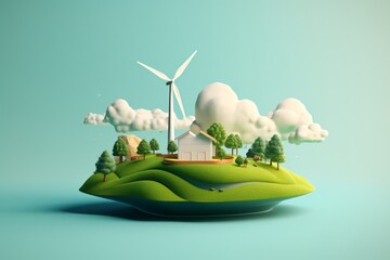 3d illustration of a futuristic wind energy farm for green energy and sustainability