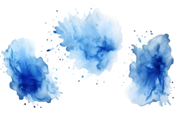 Set of 3 Blue Watercolor Stains explosion. generative ai.