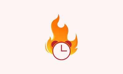 fire and alarm clock logo design vector