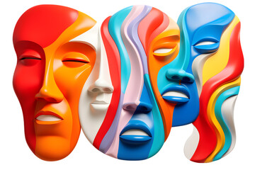 Set of abstract colorful faces, 3d render. generative ai.