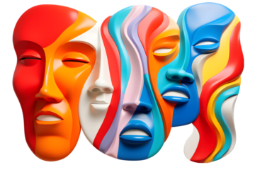 Set of abstract colorful faces, 3d render. generative ai.
