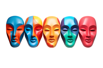 Set of abstract colorful faces, 3d render. generative ai.
