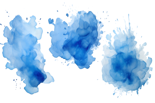Set of 3 Blue Watercolor Stains explosion. generative ai. - Powered by Adobe