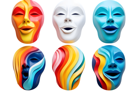 Set of abstract colorful faces, 3d render. generative ai.