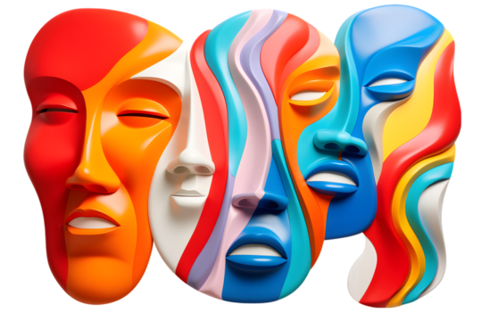 Set of abstract colorful faces, 3d render. generative ai.