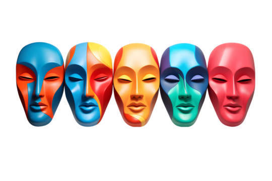 Set of abstract colorful faces, 3d render. generative ai.