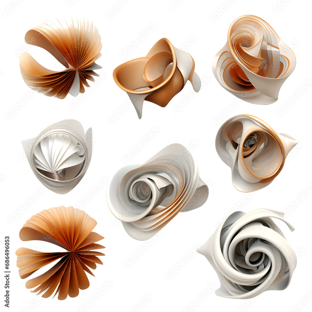 Wall mural set of abstract elements, 3d render isolated on white background. generative ai.