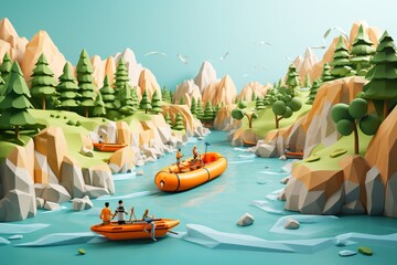 Obraz premium Cartoon graphic illustration for kayaking and boating