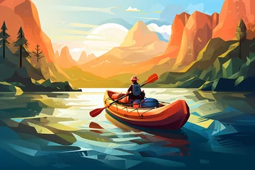 Foto op Canvas Graphic illustration of boating in a lake or river © Tarun