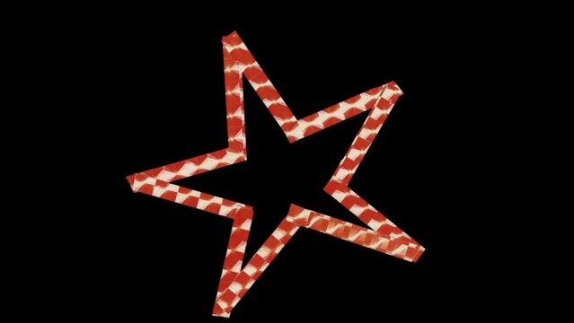 animated reflective red and white tape star on transparent background
