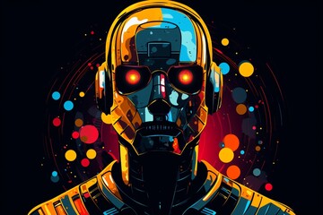 A robot illustration on a black background