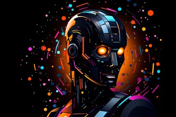 A robot illustration on a black background
