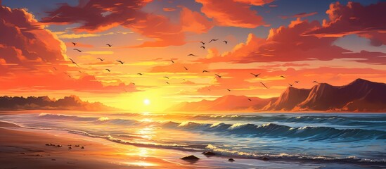 Beach sunset with seascape.