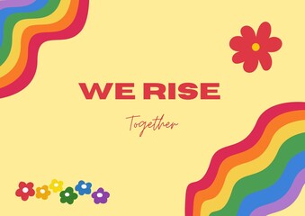 Yellow Blue Pastel Rainbow Doodle We Rise Together Pride Banner - obrazy, fototapety, plakaty