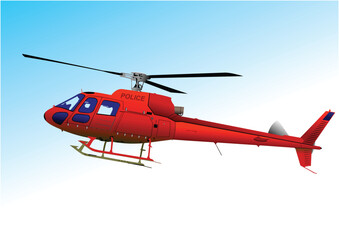 Police Helicopter. Vector 3d hand drawn illustration