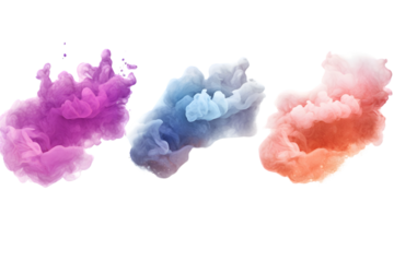 Set of particle clouds in different colors, 3d render. generative ai.