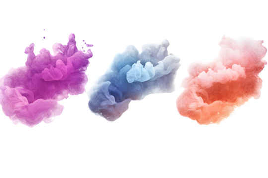 Set of particle clouds in different colors, 3d render. generative ai.
