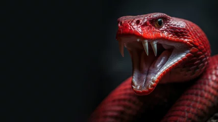 Fotobehang Red snake open mouth ready to attack isolated on gray background © Ari