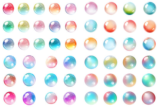 Set of realistic transparent colorful soap bubbles. generative ai.