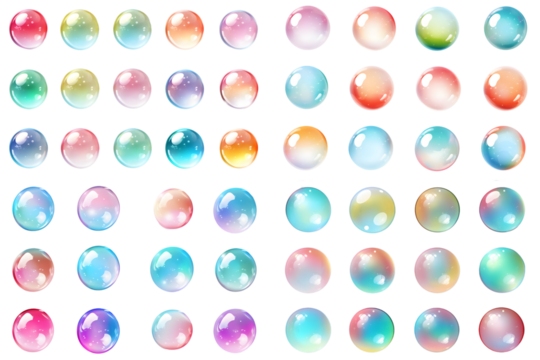 Set of realistic transparent colorful soap bubbles. generative ai.