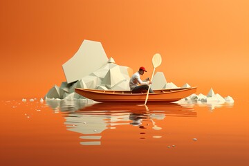 Graphic illustration for kayaking and boating in a canoe - obrazy, fototapety, plakaty